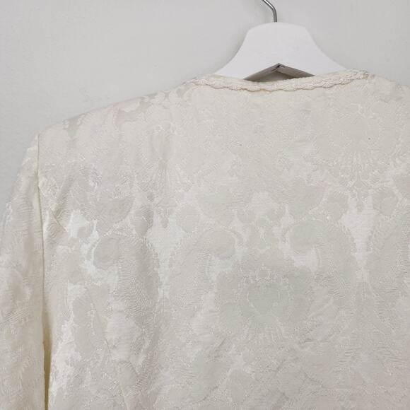 Vintage David Rose Regencycore White Brocade Button Down Blouse L - Picture 9 of 12